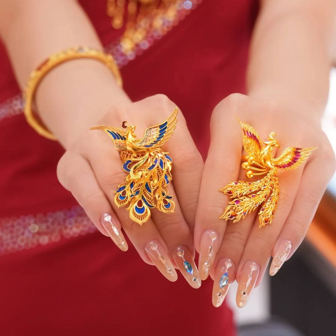 Golden Mythical Bird Filigree Rings