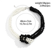 Ddmyoon Dainty Pearl Choker - سلسلة عظم الترقوة الفرنسية ، Fabric Multi -Layer Moon Choker