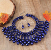 1 Set of Two-Layer Imitation Pearl Jewelry, Blue Necklace and Earrings Set for Party"