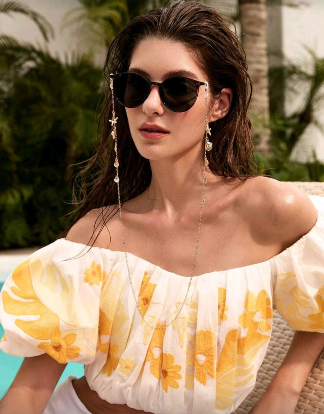 Tropiscape 1pc Fashionable Starfish And Shell Decorative Glasses Chain, Women's Ocean Style Metal Sunglasses Chain, Women's Glasses Anti Slip Chains, Suitable As Tourism And Vacation Sunglasses Decoration Chain Glasses Accessories For Women Vacay Vibes Va