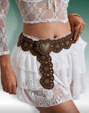 Hershine 1pc Bohemian Style Women's Simple And Fashionable Multifunctional Belt, A Patchwork Belt Decorated With Wasteland Style Hearts, Made Of PU Leather With Surface Flocking, Rivet Decoration Retro Belt Dress Accessories American Style Belt, Punk Styl