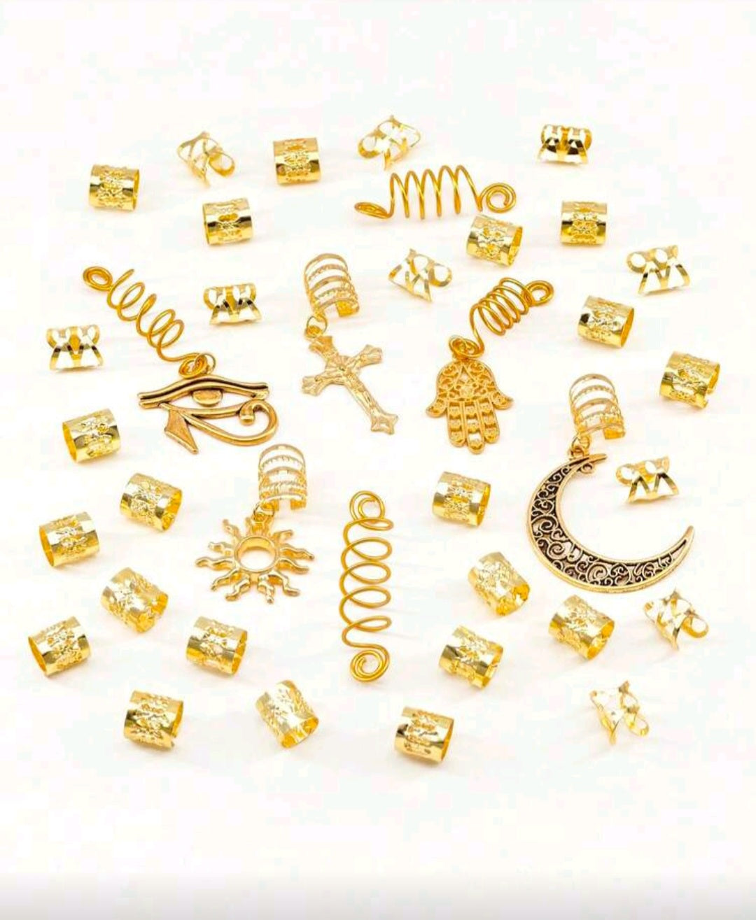 27PCS Gold Hair Jewelry for Braids Loc Jewelry Cross Braid Clips Multi Style Loc Dreadlock Beads Sprial Hair Decoration Metal Hair Cuffs Rings Braid Accessories for Women and Mens