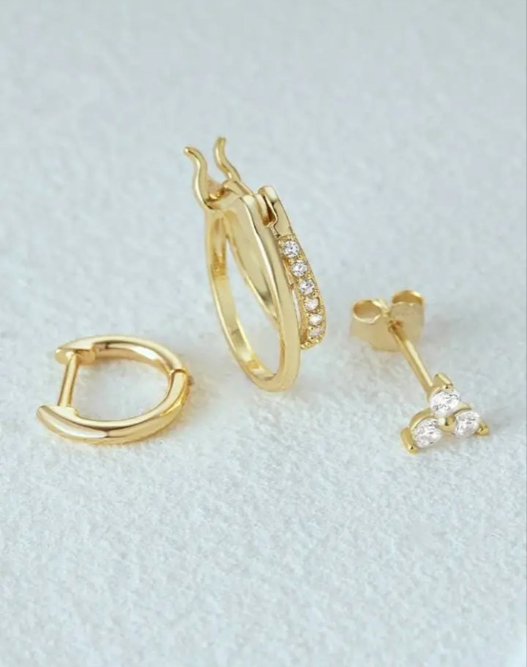 3PCS 925 Sterling Gold Fashion Cubic Zirconia Huggie Hoop Earrings