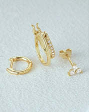 3PCS 925 Sterling Gold Fashion Cubic Zirconia Huggie Hoop Earrings