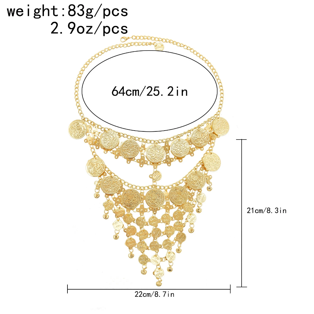 Gazelle Belly Dance Face Veil with Coin Chain Mask, Gold, One Size – Gypsy Jewelry Accessory for Halloween, Costume Parties, or Belly Dance Performances for Women