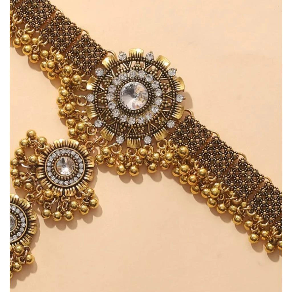 Ethnic Crystal Flower Finger Chain Bracelet