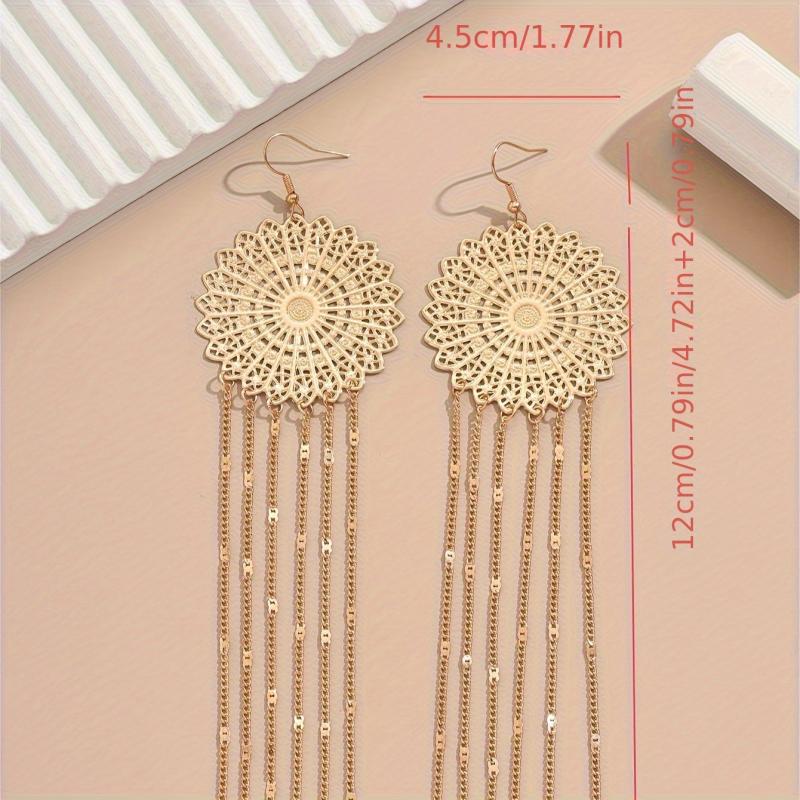 Vintage Golden Geometric Metal Dangle Earrings with Tassel Accents
