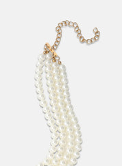 Daimay Multi-Layer Pearl Necklace - Multi-Strand Statement Bridal Choker for Wedding Party - 20s Flapper Style - Round L Size
