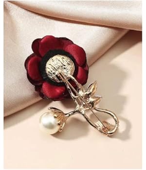 High-Quality Red Rose Fabric Brooch with Imitation Pearl and Crystal – Elegant Fashion Pin for Women, Holiday and Travel Accessory