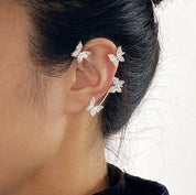 Single Butterfly Ear Cuff with Rhinestone Inlay, Korean Style Design, No Piercing, Elegant Ear Accessory for Women