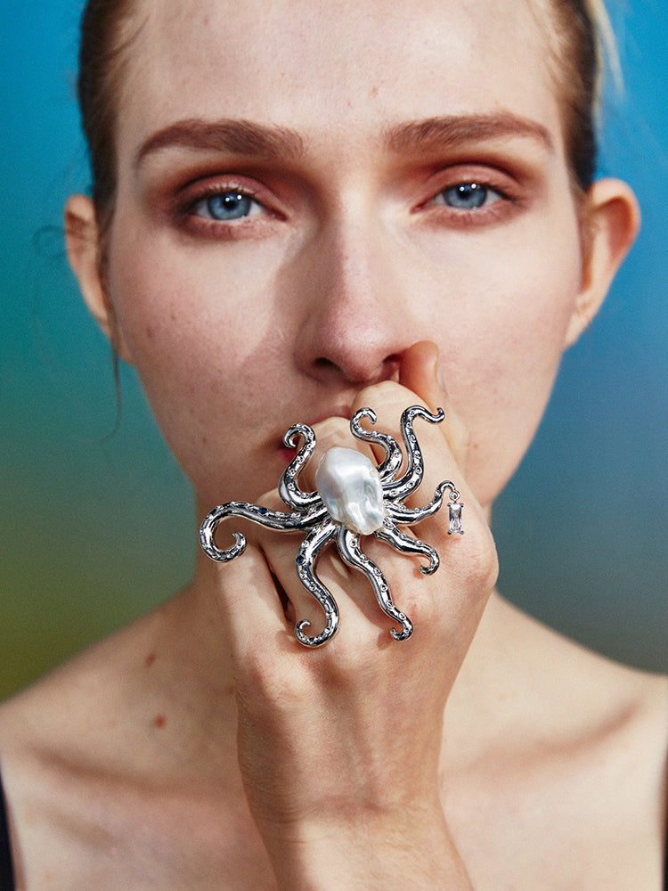 Octopus Baroque Pearl Ring