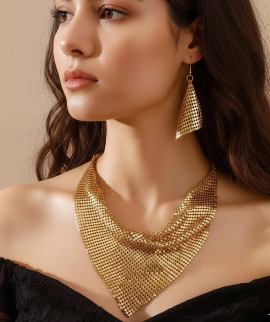 SHEIN NAIZHU 3pcs/Set Fashionable Women’s Exaggerated Leopard Print Metal Texture Necklace & Earrings Set