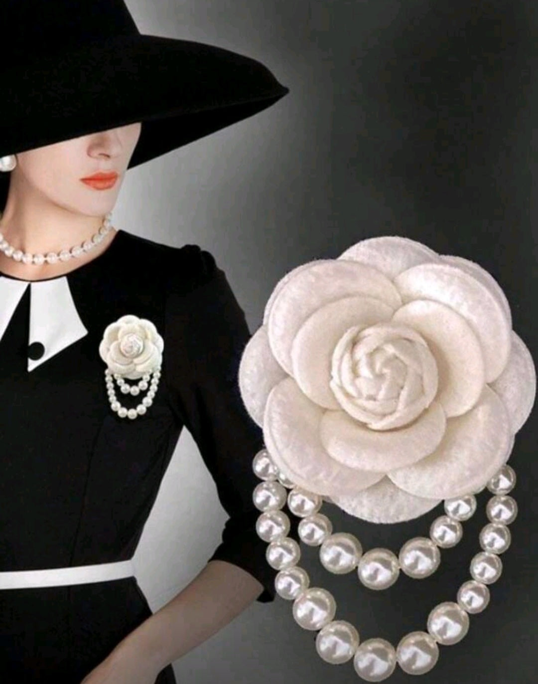 1pc Elegant Women's Camellia Flower Faux Pearl Tassel Brooch Pin For Shirt Collar Clothing Accessory, Party And Wedding Gift Valentines,Mom,Mother,Mother's Day,Gift