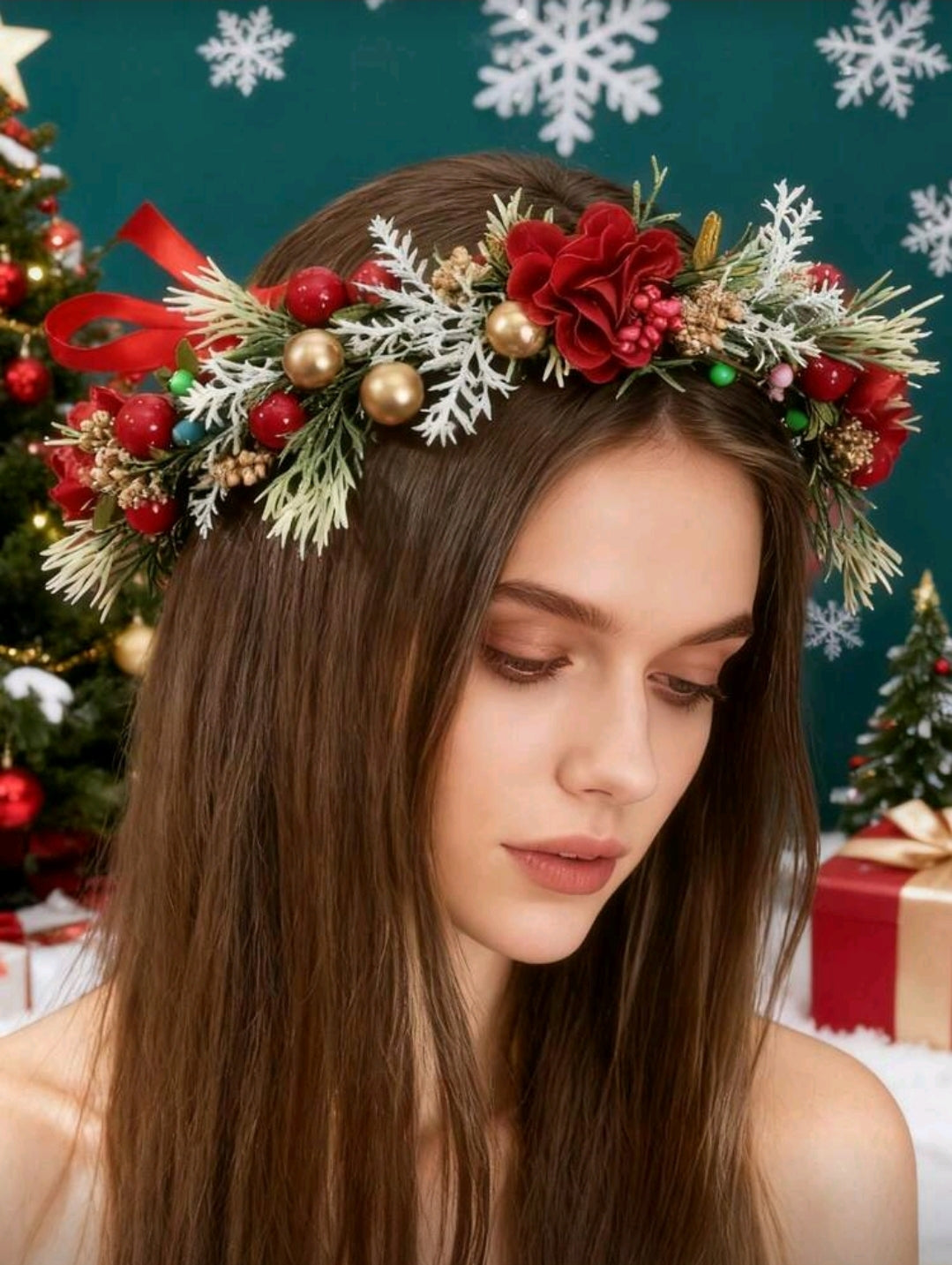 1pc Fashion Party Christmas Artificial Flower Leaf Floral Wreath Headband, Suitable For Holidays, Great Gift For Girlfriend, Teacher, Hawaiian Outfit For Women, Hair Accessories, Coronas, Tiara, Costume Crown, Wedding