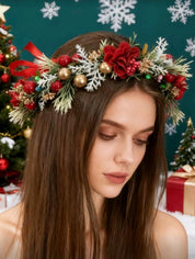 1pc Fashion Party Christmas Artificial Flower Leaf Floral Wreath Headband, Suitable For Holidays, Great Gift For Girlfriend, Teacher, Hawaiian Outfit For Women, Hair Accessories, Coronas, Tiara, Costume Crown, Wedding