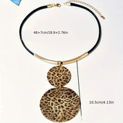 Lightweight Vegan Leather Golden Leopard Cheetah Animal Print Necklace
