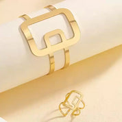 Elegant Geometric Gold Ring and Bracelet Set – Modern Minimalist Women’s Jewelry