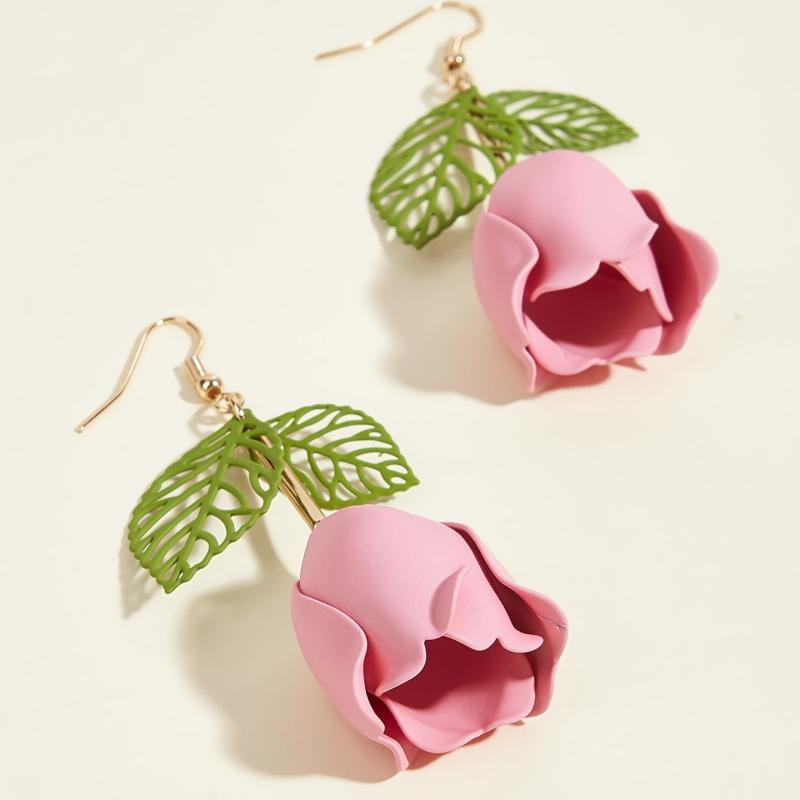 Elegant Tulip Rose Flower Dangle Earrings for Women - Boho Style