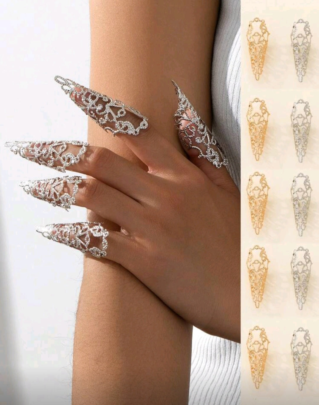 5pcs Luxurious Rhinestone Nail Rings Set, Perfect For Women Dance Performances, Parties And Gatherings