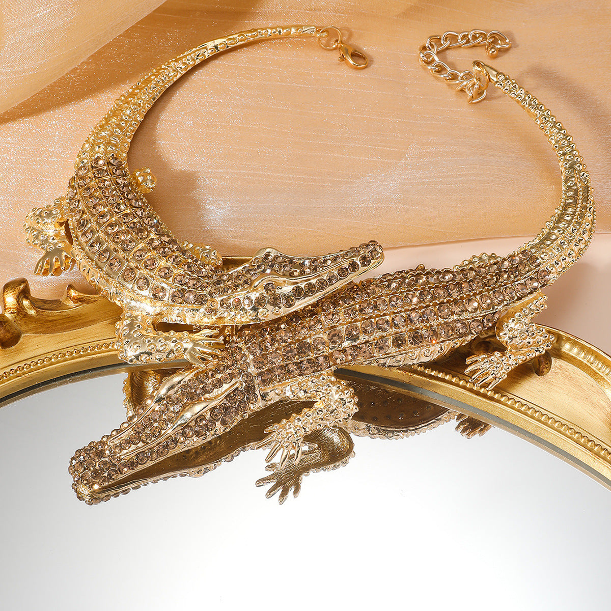 MANILAI Large Crocodile Necklace, Fully Rhinestone Inlaid, Women’s Statement Jewelry, Alloy Torque Choker Bib Collar Maxi Necklace