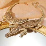 MANILAI Large Crocodile Necklace, Fully Rhinestone Inlaid, Women’s Statement Jewelry, Alloy Torque Choker Bib Collar Maxi Necklace