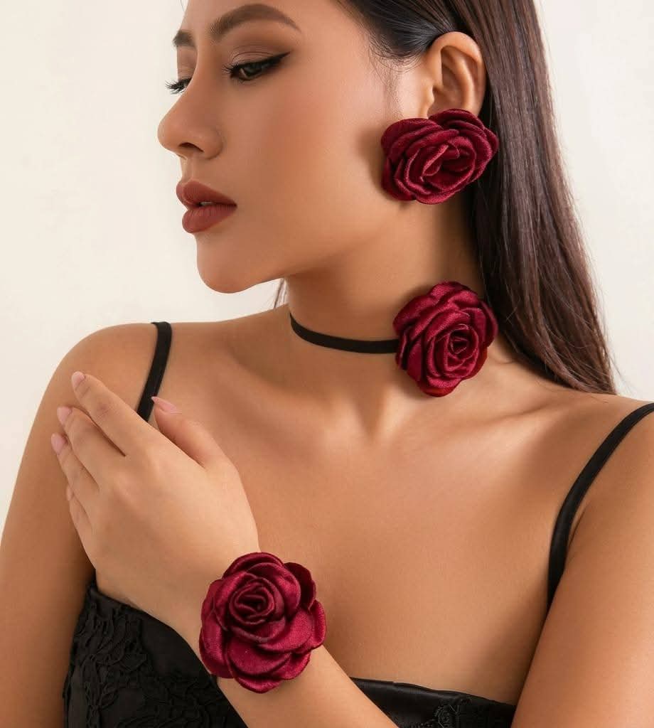 Deep Red Floral Accessories Collection