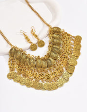 1 Stylish Retro Multi-Pendant Coin Necklace For Women 1 Pair Of Retro Coin Earrings