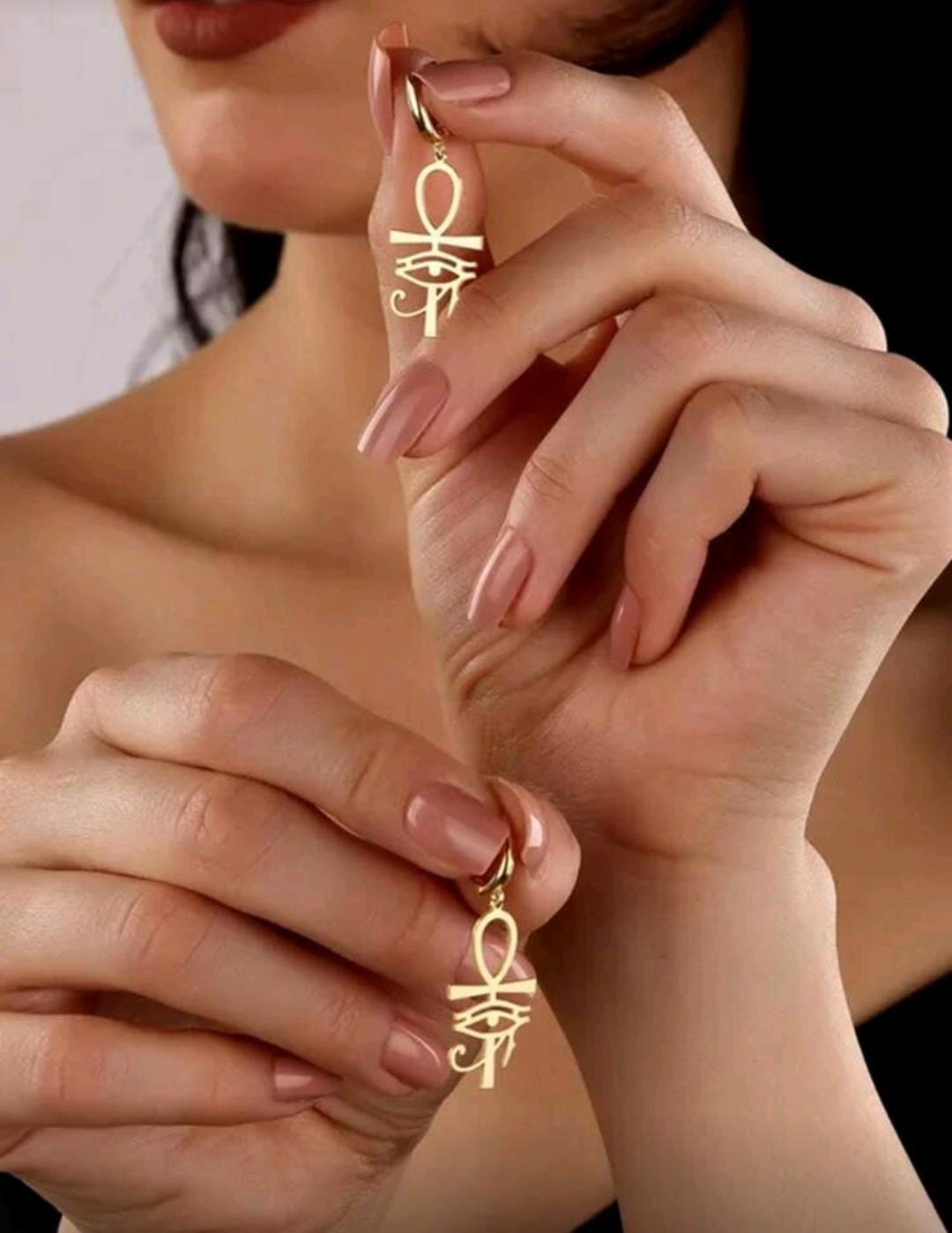 Ankh Earrings with Eye of Horus Detail