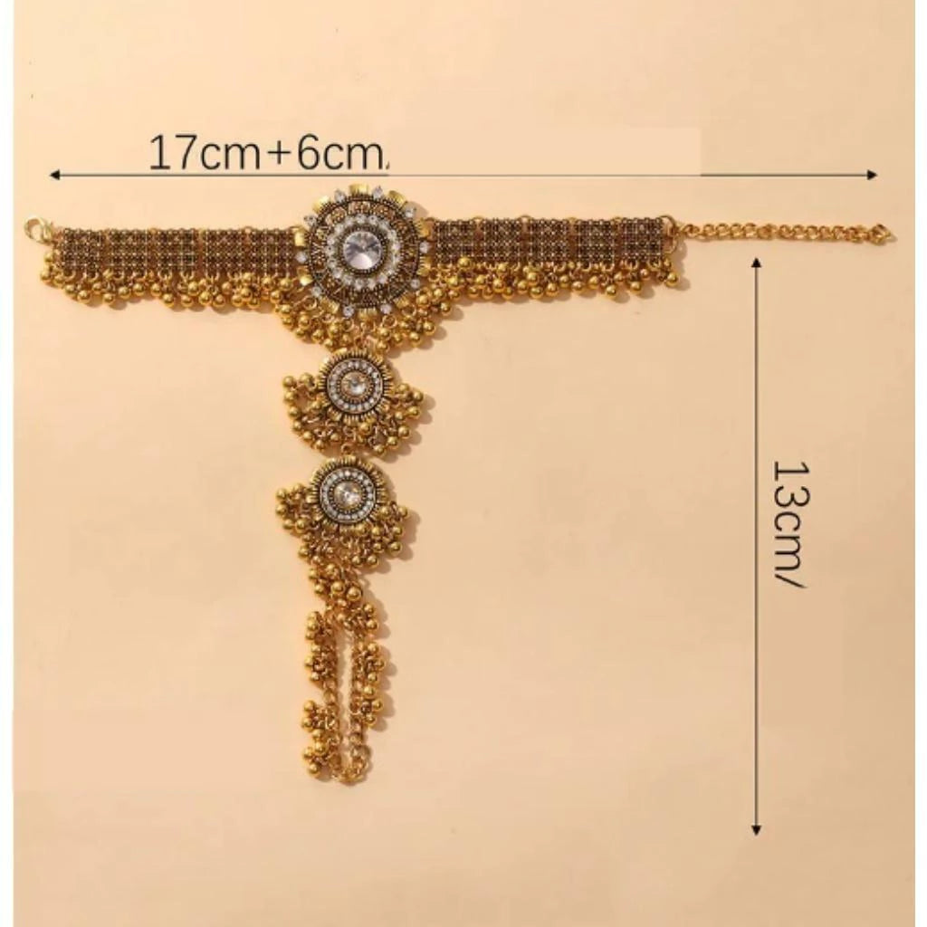 Ethnic Crystal Flower Finger Chain Bracelet