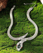 SHEIN women's snake-shaped necklace with rhinestone beads – silver color – elegant party jewelry.