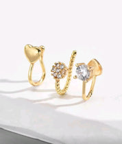 3pcs/Set Heart & Cubic Zirconia Decor Nose Cuff Unisex Fashion Punk Body Piercing Jewelry Valentines,Mom,Mother,Mother's Day,Gift