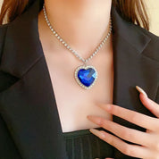 Titanic Blue Ocean Heart "Love Forever" necklace with velvet pouch.