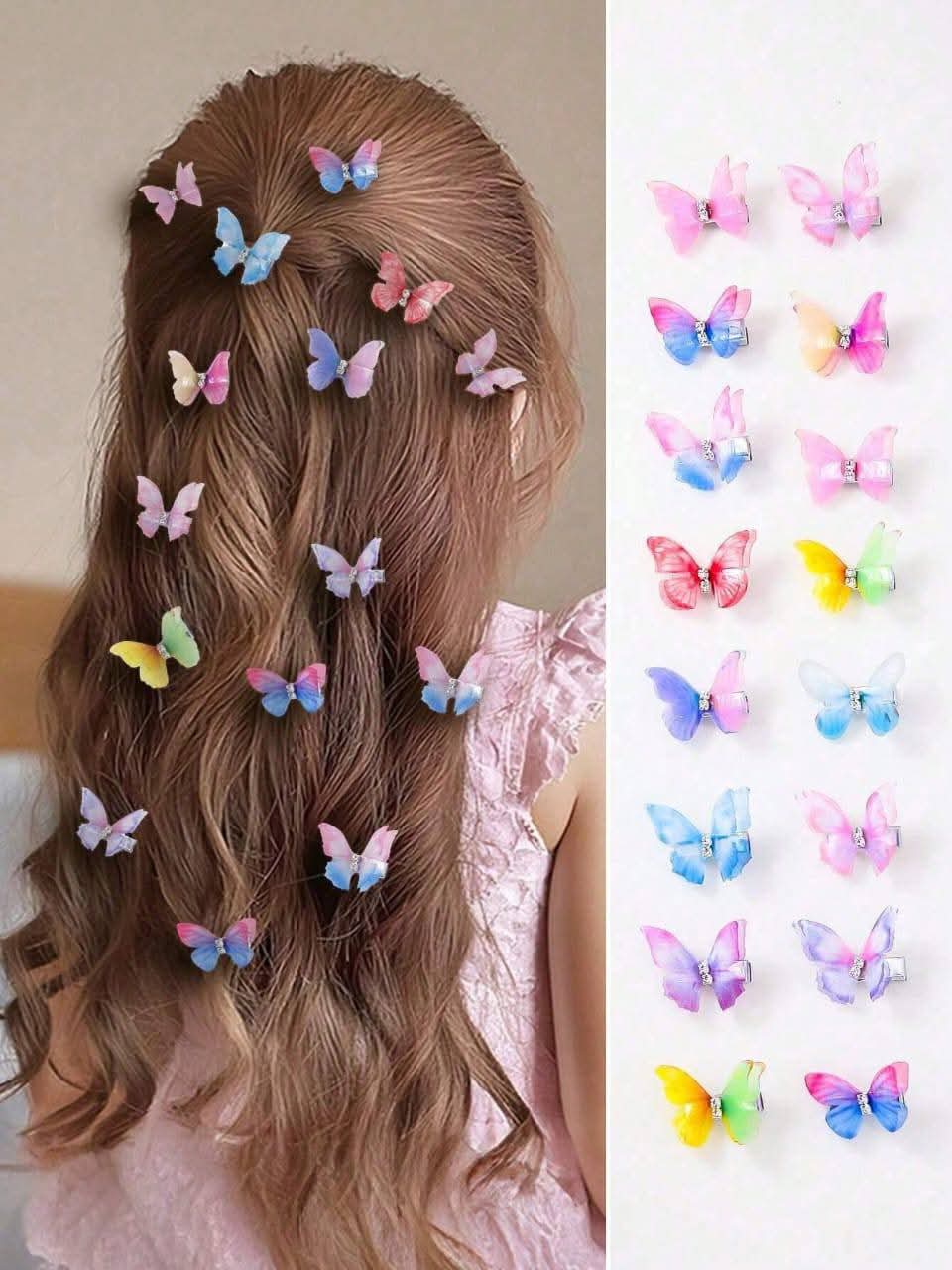 Girls Clubs 3D Colorful Organza Butterfly Hair Clips