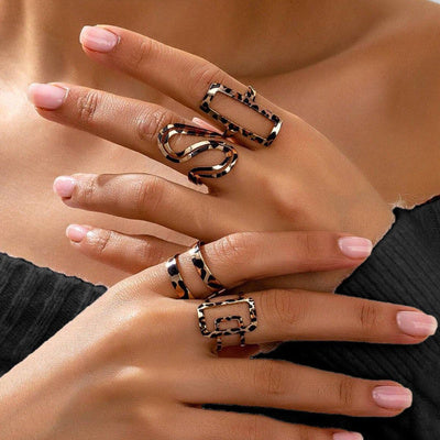 4pcs set bohemian style leopard print rings