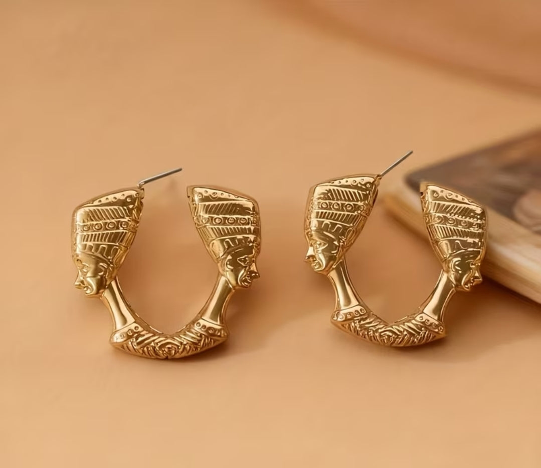 Golden Pharaoh Face Statement Earrings