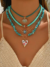 SHEIN 4pcs/Set Turquoise Ceramic Bead Choker Necklace