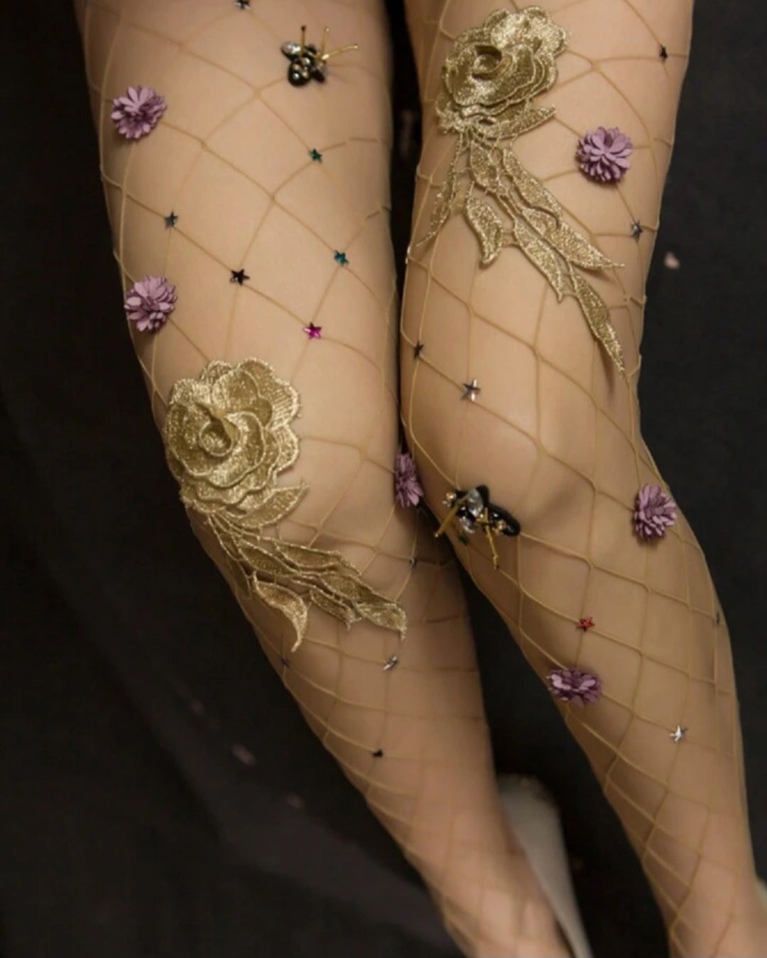 Fishnet Tights with Floral Pattern