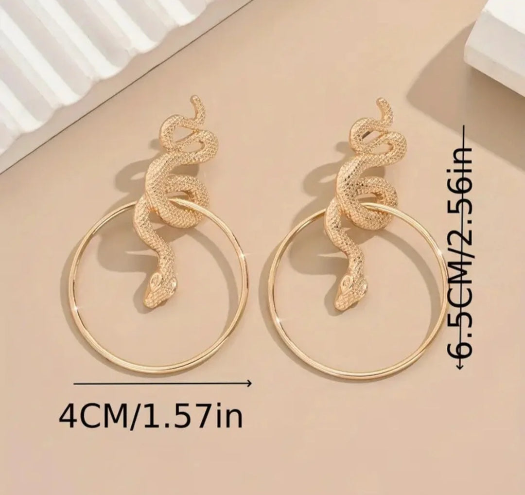 Vintage Exaggerated Geometric Hoop Snake Pendant Earrings
