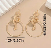 Vintage Exaggerated Geometric Hoop Snake Pendant Earrings