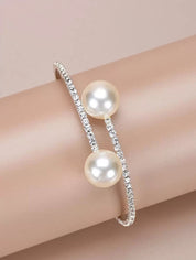 *Shiny Pearl & Rhinestone Necklace and Bracelet Jewelry Set for Women – Wedding