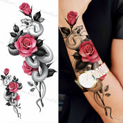 Tattoo Sticker, 1pc Flower & Snake Pattern Disposable Tattoo for Women, Rose Flower Adult Tattoo Decals, Realistic Fake Tattoo for Women and Girls