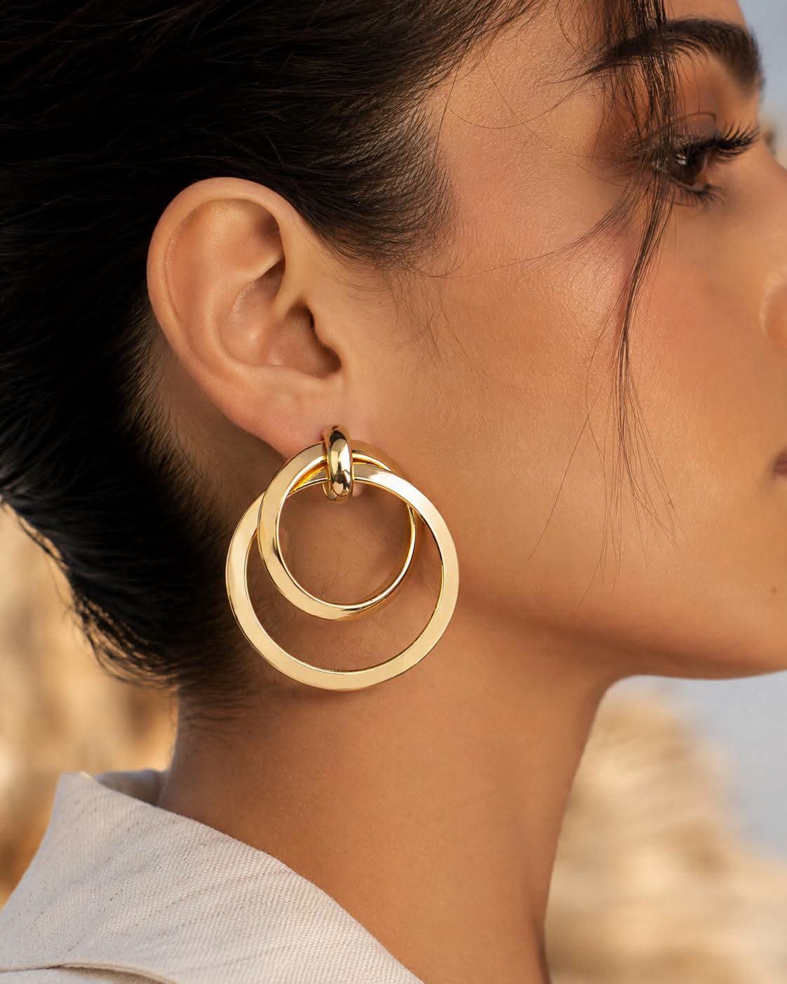 Big Round Gold Hoop Earrings for Women Double Hoop Knot Stud Earrings