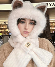 Hat warm fox scarf bucket