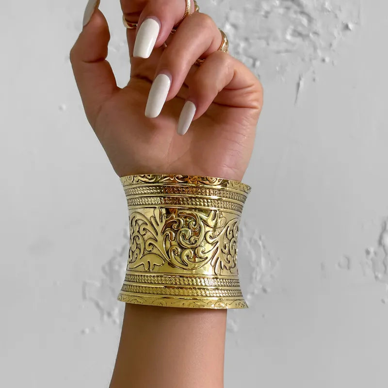 Wholesale Women Vintage Ethnic Punk Large Wide Opening Engraved Bangle