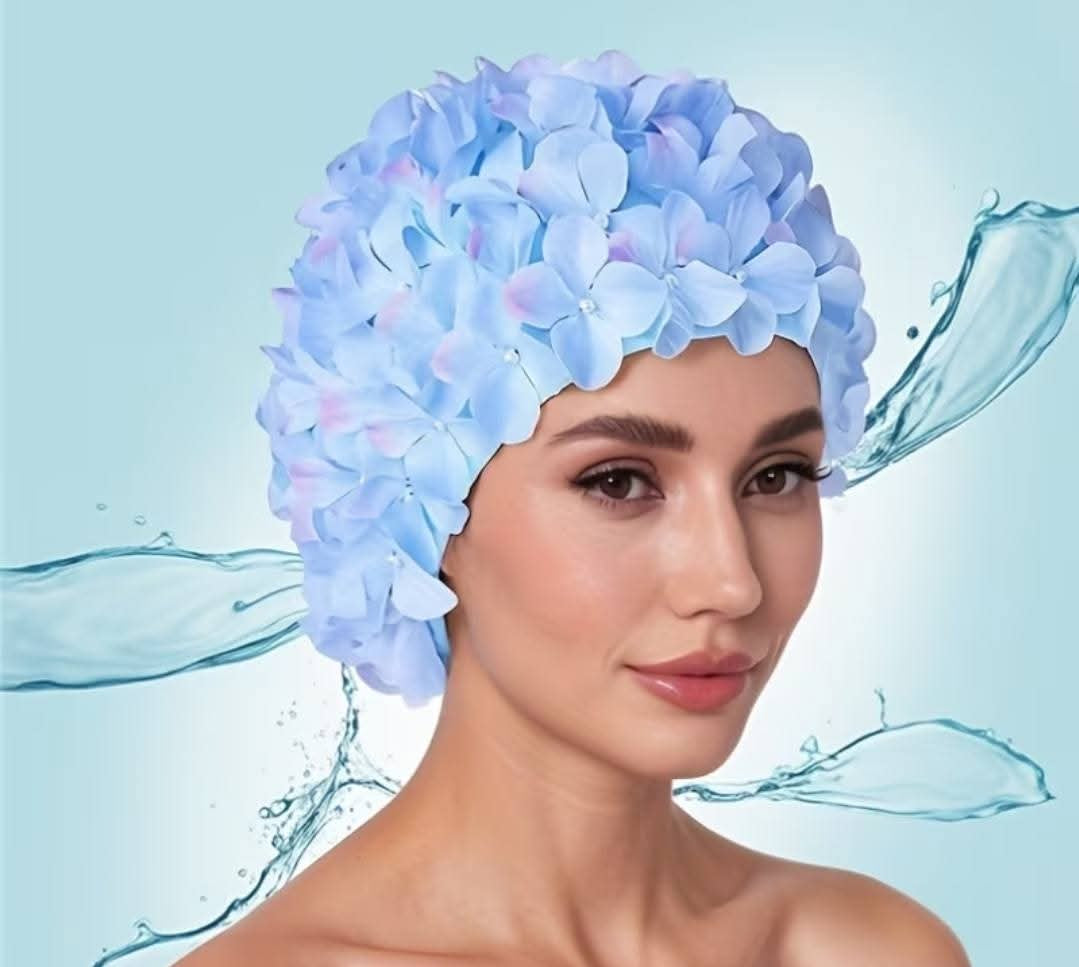 3D Flower Swim Hat | Vintage Flower Swim Cap Floral Petal Swimming Hat,Retro Style Bathing Caps Women's Long and Short Hair Swimming Hat for Water Parks Swimming Pool
