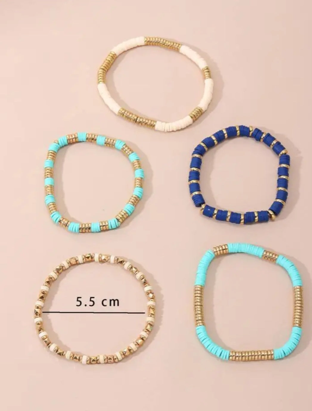 5pcs/set Color Block Beaded Bracelet