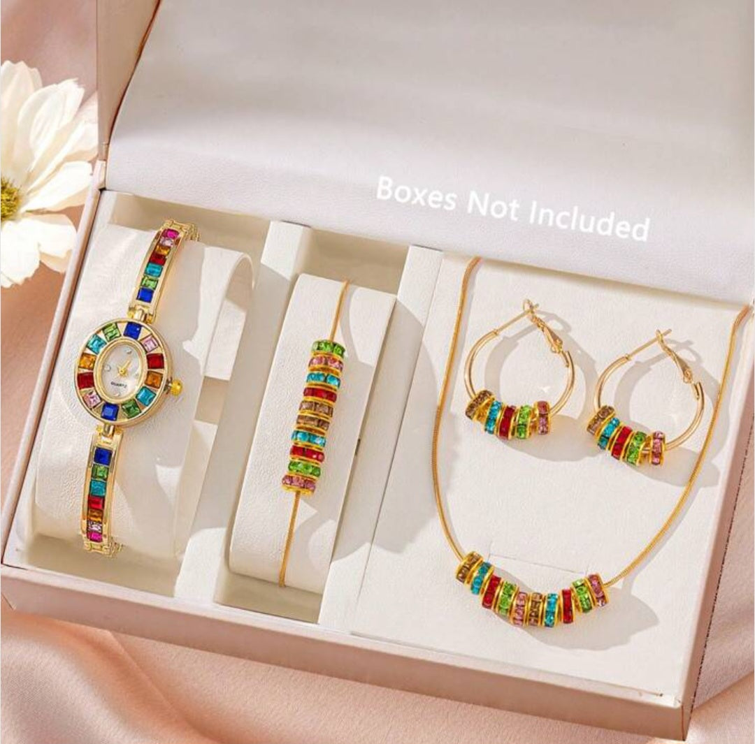 1 Set Ladies Watch Rhinestone & Bead Necklace Bracelet Decor Jewelry Set And Pre-Owned Ladies' Niche Luxury Fashionable Ins Style Elegant Watch Bracelet Suitable For Daily Wear Party And Other Occasions