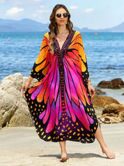 Butterfly Print Boho Maxi Kaftan Dress