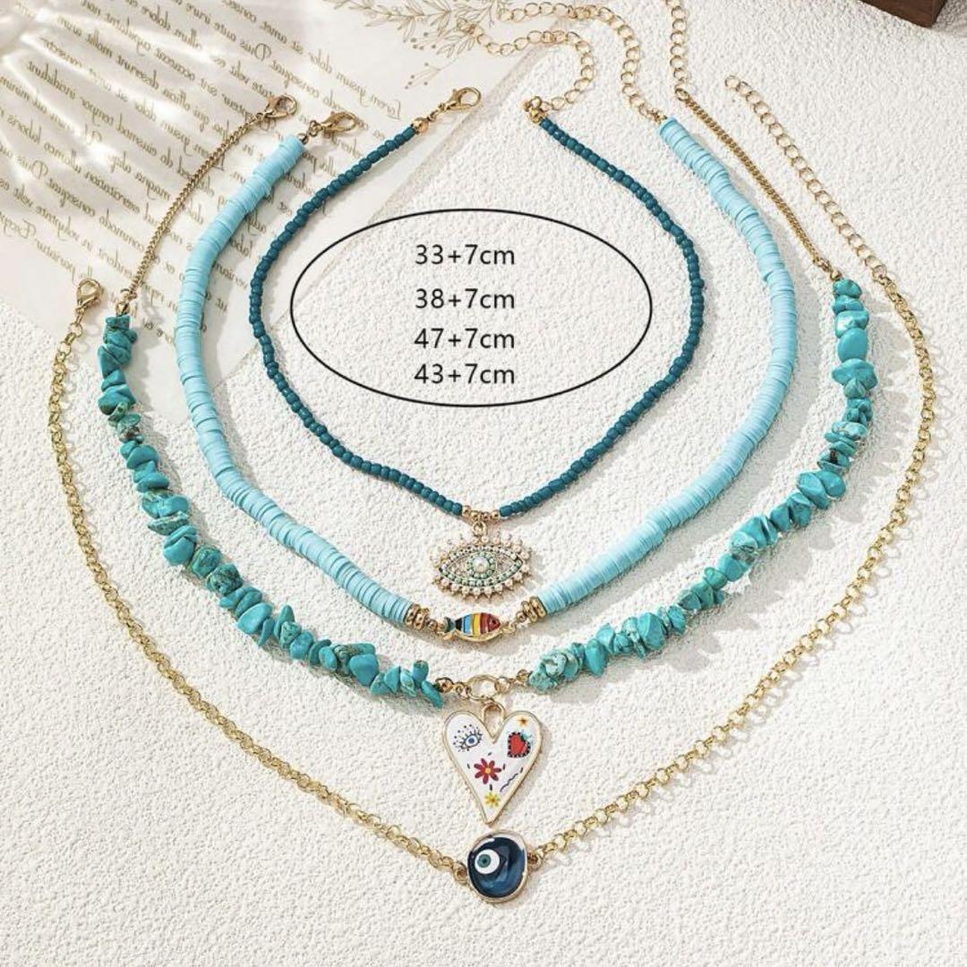 SHEIN 4pcs/Set Turquoise Ceramic Bead Choker Necklace