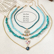 SHEIN 4pcs/Set Turquoise Ceramic Bead Choker Necklace